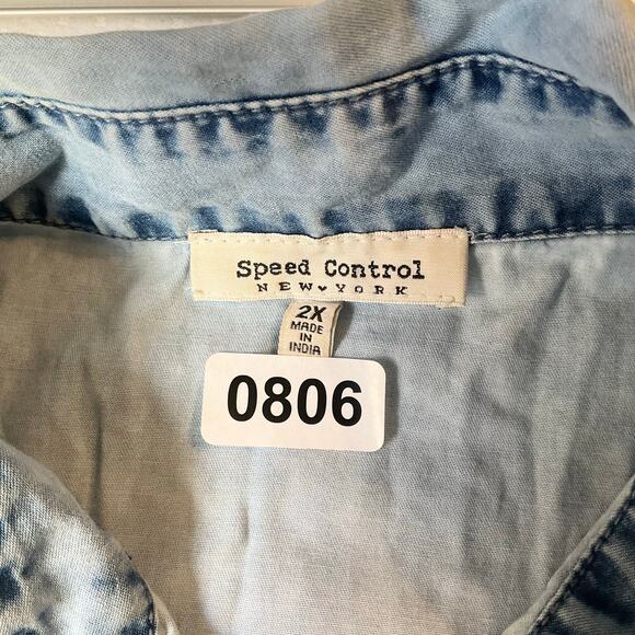 Speed Control Women Denim Shirt Dress size 2X Blue Half Button Down 3/4 Sleeve - Picture 6 of 14